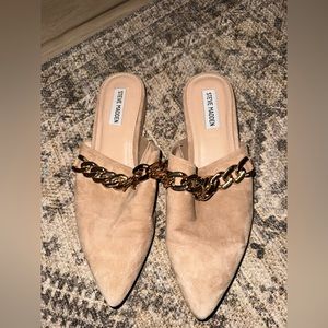 Steve Madden Tan and Gold Mules